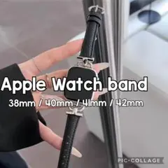 Apple Watch ブラック レザー バンド ベルト 38〜42mm
