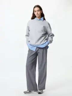 1回着用 美品 ユニクロ タックワイドパンツ 丈長め グレー M