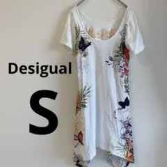 Desigual 【S】半袖Tシャツ ホワイト スパンコール　花　蝶々