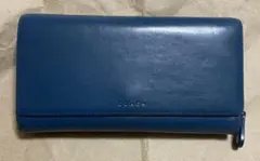 コーチ　coach 長財布　三つ折り手帳型　ラウンドファスナー付き　ブルー紺色