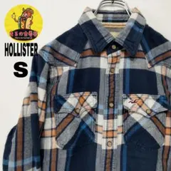 usa古着 HOLLISTER ネルシャツ　ウェスタン　S ネイビー　オレンジ