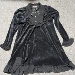 メゾピアノ 取り外し可能リボンベロア地ワンピース120黒