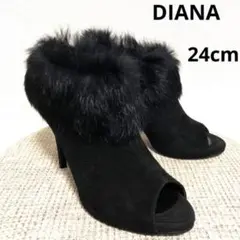 美品 DIANA ダイアナ ファー付き ヒール10cm ブーティ 24cm
