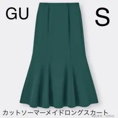 美品◎ GU カットソーマイドロングスカート S ダークグリーン