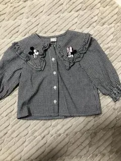 petit main ミッキー ミニー 刺繍 シャツ 100 チェック柄
