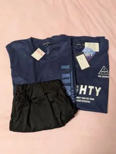 新品キッズ Tシャツ 170cm ネイビー半袖、ノースリーブ、短パンセット