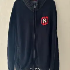 NY ワッペン ジップアップ ニットジャケット ネイビー