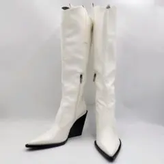 未使用品✨ZARA ロングブーツ 白 ウエスタン カウボーイブーツ37 23.5