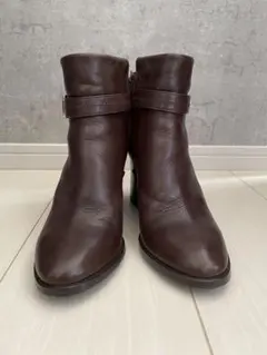 値下げ！ダークブラウン レザー ショートブーツ　ヒール8cm