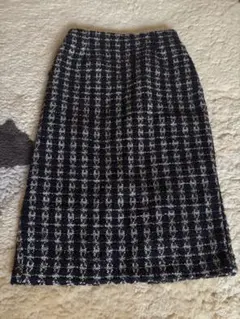 ネイビー白茶色チェック柄タイトスカート Sサイズ