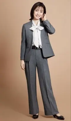 グレーノーカラージャケット、ワイドセットアップ