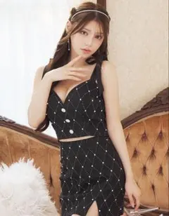 JEWELS ブラックリボンドレス M