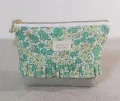 小花&リボン柄のフリフリポーチ　ハンドメイド