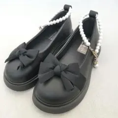 【新品】リボン 厚底 靴 パンプス シューズ パール ストラップ