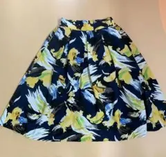 VIS フレアスカート ネイビー イエロー 裏地付き