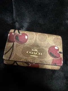 COACH チェリー柄 レザーキーケース