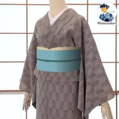 単衣着物 小紋 化繊 ちりめん 絞り風市松 手縫い【未使用品】A-1698