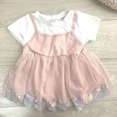 ピンク 刺繍 チュール Tシャツ 95cm