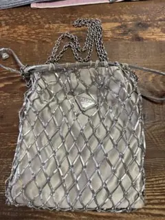 PRADA プラダ 1BC075 メッシュ ショルダーバッグ シルバー 編み込み