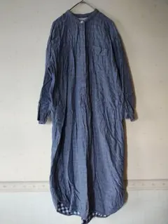 春色❋無印良品コットンガーゼクルタバンドカラーワンピース