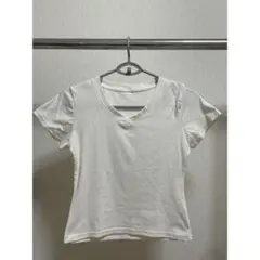無地 Vネック 半袖 Tシャツ ホワイト 白T