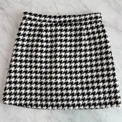 千鳥格子 ハウンドトゥース インパン付ミニスカート L 台形厚手モノトーン韓国系