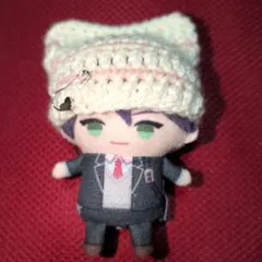 《白×くすみピンク》にじぱぺっと ぬい服 猫耳ニット帽 安全ピン ハート