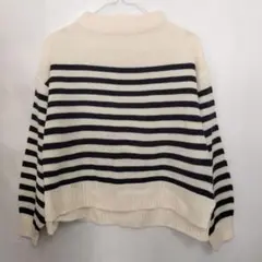 【ほぼ未使用】アイボリー・ネイビー ストライプ セーター F ゆったり