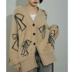 アダムエロペ　ファザーヤーンリボンニットカーディガン　ADAM ET ROPE'