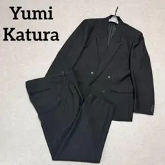 ミユキ/ダブルスーツ 黒 日本製 ウール100 セットアップ M-L 背抜き 