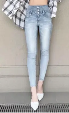 GYDA ハイウエストウエストクロススキニーデニムパンツ　XS