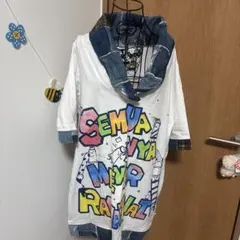 EL RODEO 半袖Tシャツ デニム切替 カラフルプリントのサムネイル