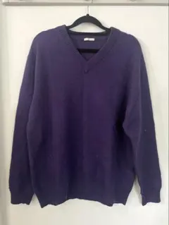 パープル Vネック 長袖ニットセーター