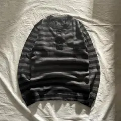 00s old uniqlo サーマル ボーダー ヘンリーネック ロンT y2k