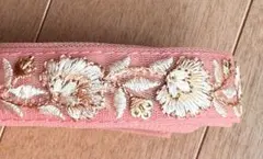 【No.17】再販　インド刺繍リボン　約2.3cm　ピンク色　細身リボン