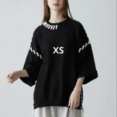 CLEL ハンドステッチ半袖サイドレースニット ブラック XSサイズのサムネイル