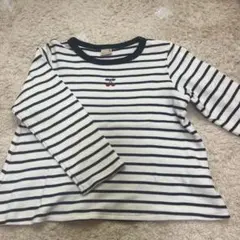 petit mainボーダー柄 長袖カットソー チェリー刺繍