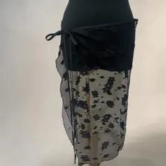 花柄レースラップスカート 巻きスカート　オシャレ　ブラック
