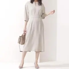 ナノユニバース　パフスリーブ　ワンピース　ベージュ　アイボリー　 36