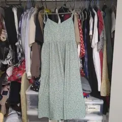 小花柄 キャミワンピース ロング丈 グリーン