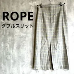 ROPE タイトスカート チェック ミモレ ベージュ グレー ダブルスリット Mのサムネイル