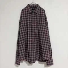 アプトナイン チェック柄 レギュラーカラー長袖シャツ XL 濃赤 綿混 快適