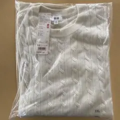 UNIQLO オフホワイト カシミヤ混 ケーブルクルーネックセーター XXL