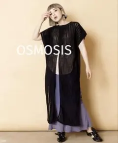 オズモーシス　２WAYストライプニットプルオーバー シースルーロングワンピース