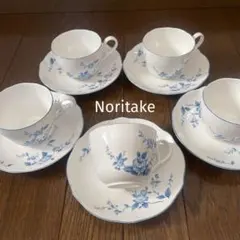 ノリタケ 青い花柄 ティーカップ・ソーサーセット 5客