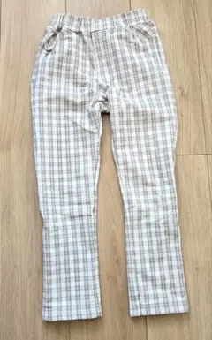 (値下げ中)120 キッズ　パンツ　グレーベージュチェック　伸縮性