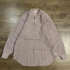 古着　バンドカラー　ストライプ　レトロ　デザインカラーシャツ　L