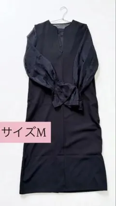 【ON・OFF使える】シアーブラウスセットキーネックワンピース 黒 Mのサムネイル