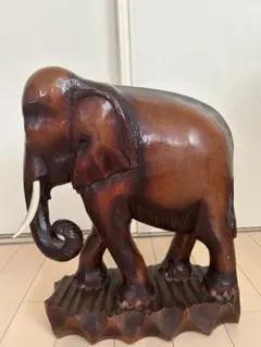 象 木彫り 彫刻 木製 大型 置物 高さ35cm アジアン エスニック レトロ 