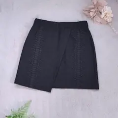 TOPSHOP ミニスカート パイソン柄 黒 アシンメトリー 変形 Mのサムネイル